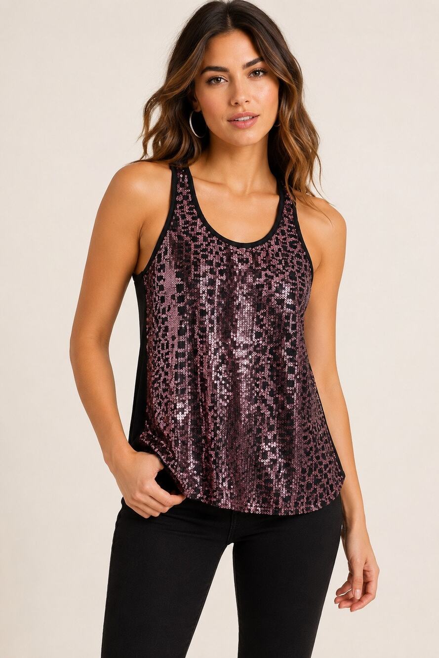 Panhandle Slim Black Pink Sequin Racerback Tank Top Size Small Western Glam